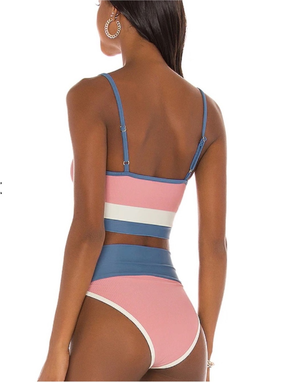 Bikini Set: Beach Riot Pink, Blue & White Ribbed Colorblock - Picture 3 of 8